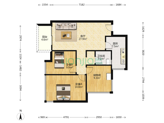 源上湾万融城C区 2室1厅1卫 92平方