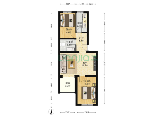 杨家园小区 2室1厅1卫 61平方