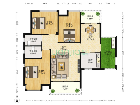 加和领御名苑 3室2厅2卫 136平方