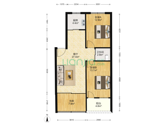 中晨大楼 3室1厅1卫 96平方