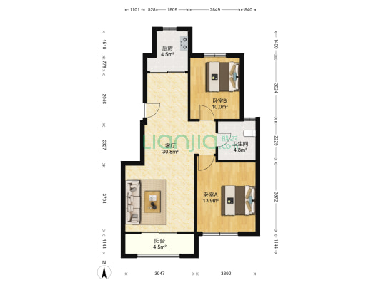 信特景苑 2室1厅1卫 93平方