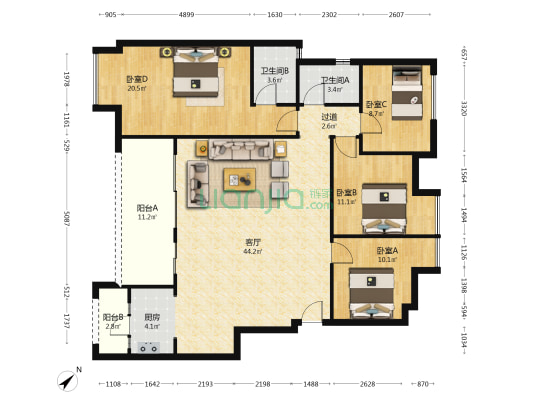 康田宸樾 4室1厅2卫 135平方