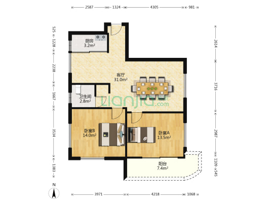 沧河锦园 2室1厅1卫 100平方