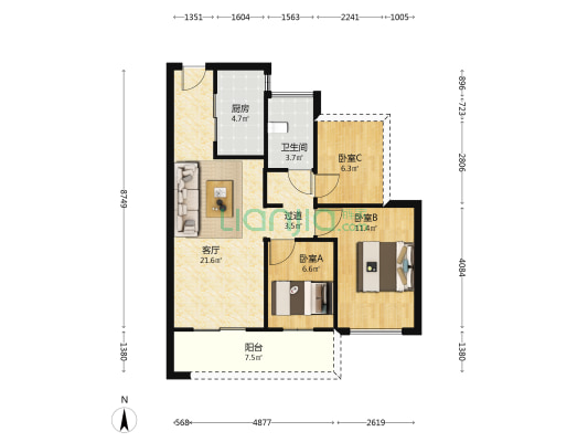 粤海丽江花园 3室1厅1卫 78平方