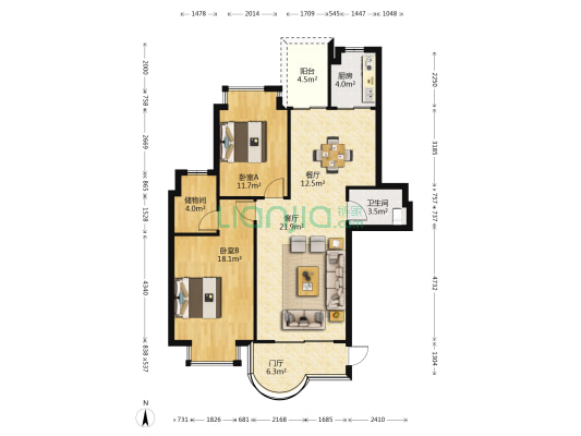 楚欣花园 2室2厅1卫 101平方