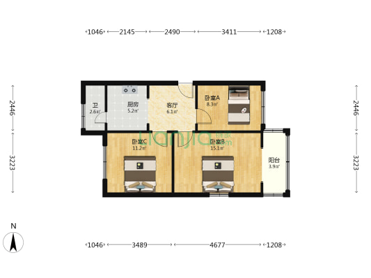 金鱼街9号 3室1厅1卫 67平方