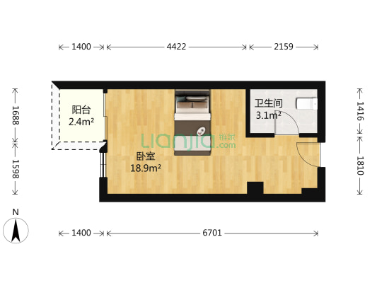 万基金蓝湾 1室0厅1卫 35平方