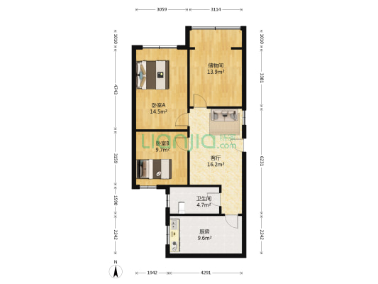 沙口路108号院 2室1厅1卫 86平方