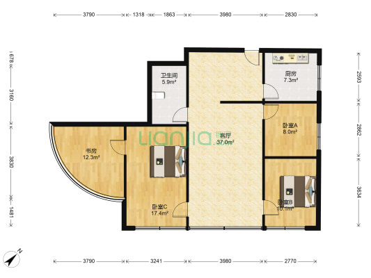 恒鑫大厦 4室1厅1卫 136平方