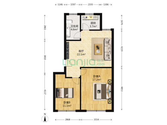 创业学府花园 2室1厅1卫 58平方