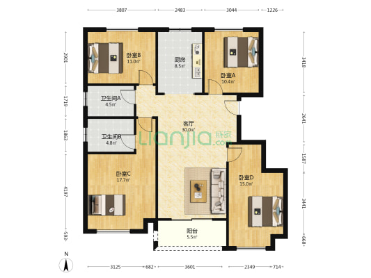 蓝山公馆 4室1厅2卫 133平方