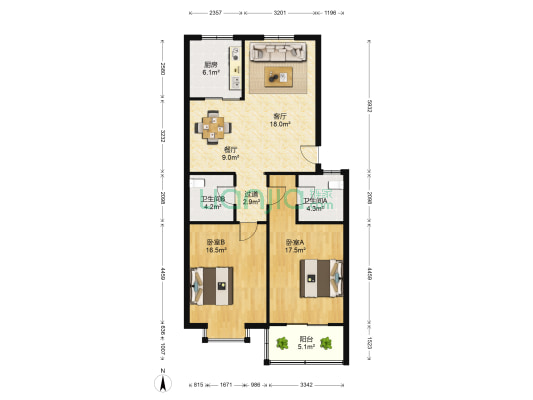 和平路603号 2室2厅2卫 101平方