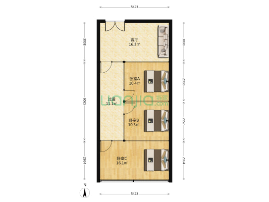 万达广场 3室1厅0卫 100平方