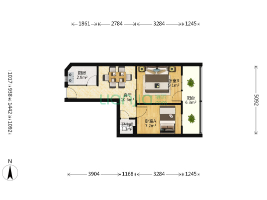 彭城路290号 2室1厅1卫 53平方