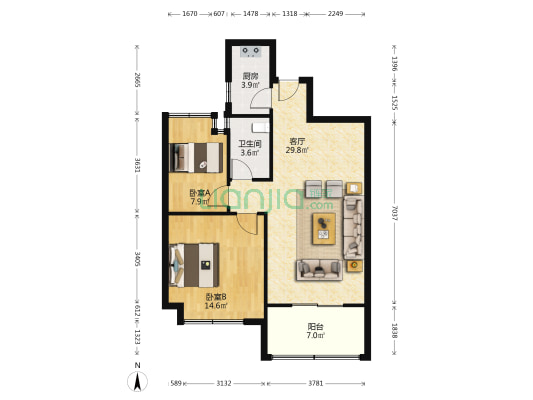 琥珀名郡香悦里 2室1厅1卫 81平方