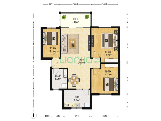 玉门石油管理局 3室1厅1卫 99平方