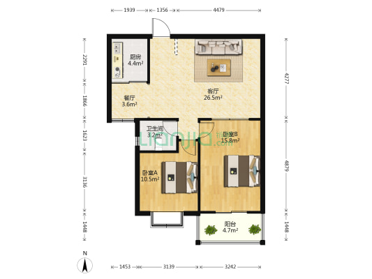 香兰雅居 2室2厅1卫 95平方