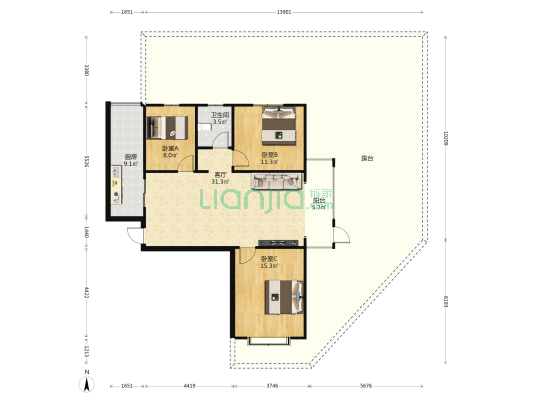 蓝山四季 3室1厅1卫 111平方