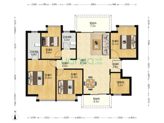 碧桂园澜山 4室1厅2卫 131平方