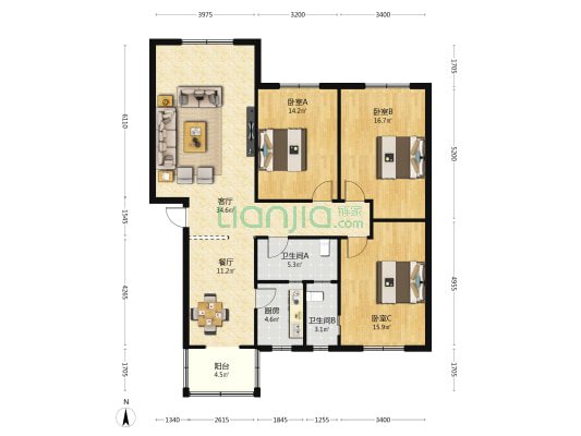 鑫园(龙泉驿) 3室2厅2卫 137平方