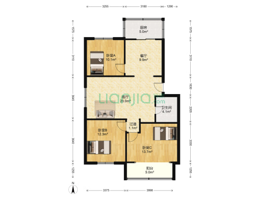 中国科学院山西煤炭化学研究所宿舍 3室2厅1卫 105平方