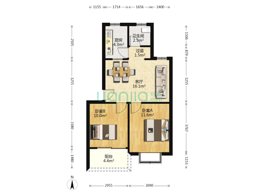 嘉城绿都合欢苑 2室1厅1卫 68平方