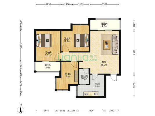 观风亭新苑二区 3室1厅1卫 92平方
