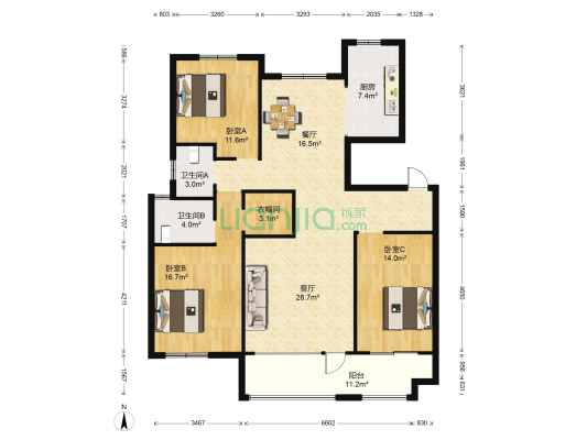 天泰滟澜公馆西区 3室2厅2卫 145平方