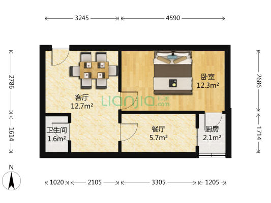二轻小区 1室2厅1卫 47平方