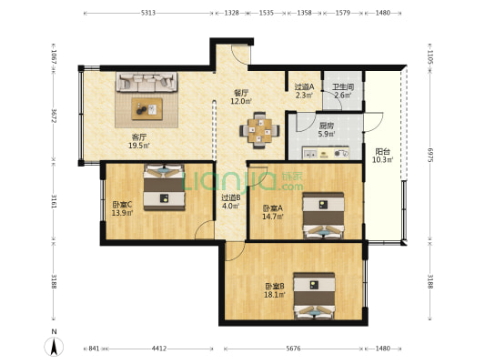 附小学校校区房 3室2厅1卫 120平方