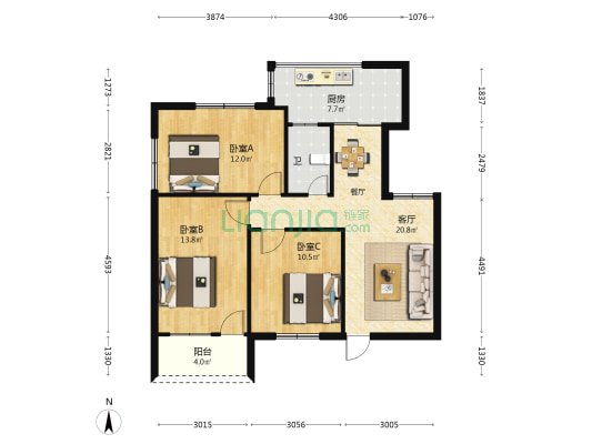 市科协宿舍 3室1厅1卫 89平方