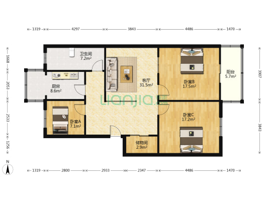 府前街南段东侧202号 3室1厅1卫 126平方