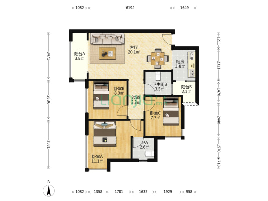 天骄学城 3室1厅2卫 69平方