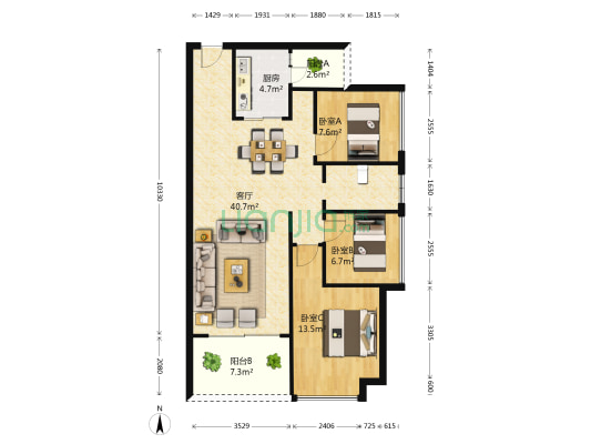 中洲天御二期 3室1厅0卫 93平方