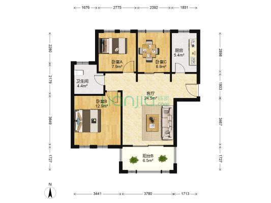 农房英伦尊邸 3室1厅1卫 86平方