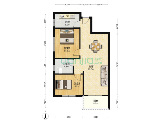 武南李家墩 2室1厅1卫 82平方
