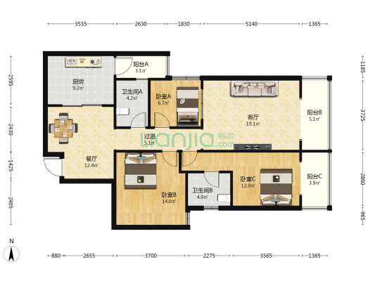 西城林语云舞西锦 3室2厅2卫 125平方