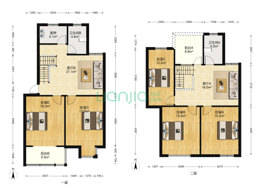 梧桐广场北区 5室2厅2卫 169平方