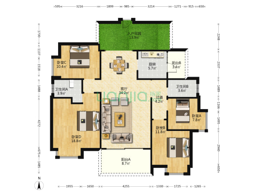 山语豪庭 4室1厅2卫 149平方