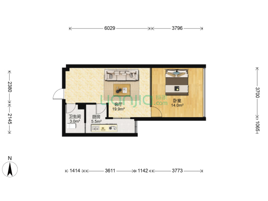 中炬上海沙龙 1室1厅1卫 55平方