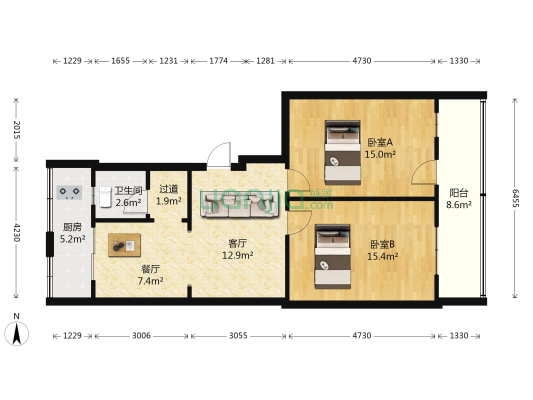华阳商城 2室2厅1卫 90平方
