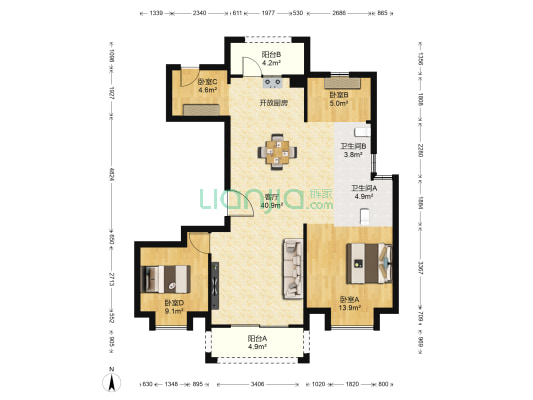 保利俯院江南二期 4室1厅2卫 125平方