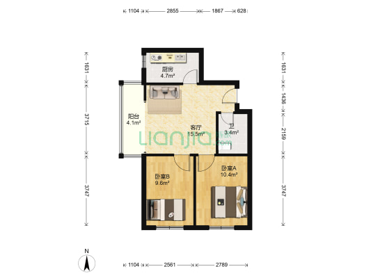 逸仙苑 2室1厅1卫 67平方