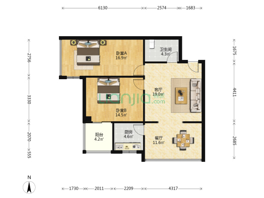 新艺文教综合楼 2室2厅1卫 108平方