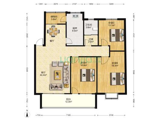 艺景嘉园 3室1厅1卫 154平方