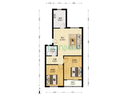 金星小区 2室1厅1卫 82平方