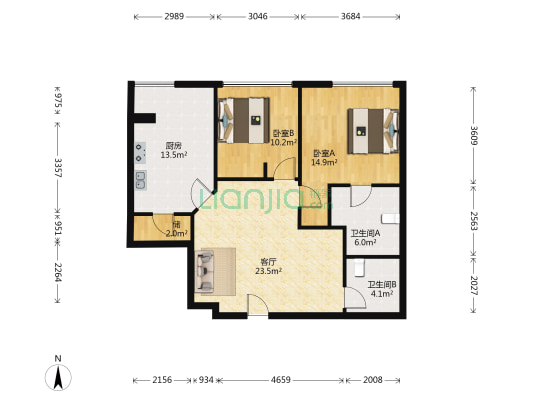 富力爱丁堡公馆 2室1厅2卫 103平方