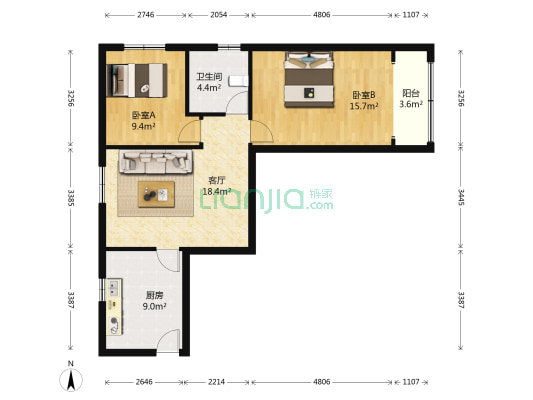 临江大厦 2室1厅1卫 80平方