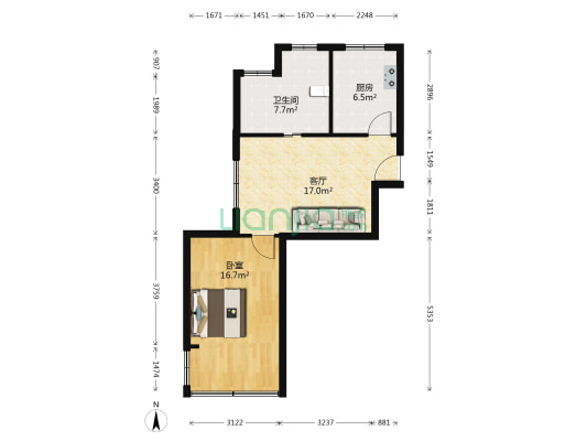 招宝小区 1室1厅1卫 55平方