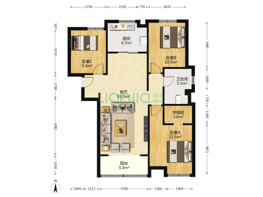 和达城上城 3室1厅1卫 128平方